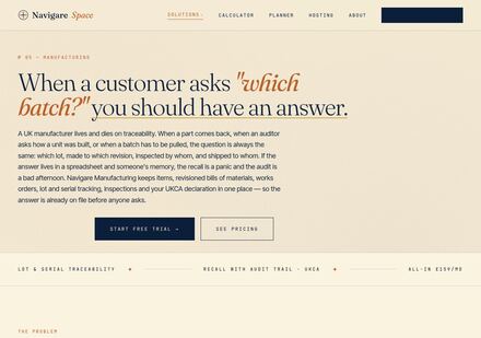 Manufacturing solution page